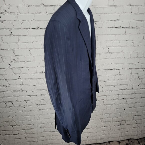 VTG Hickey Freeman Navy Pinstripe Worsted Wool 2 Button Blazer USA Made Size 44R - Picture 16 of 16